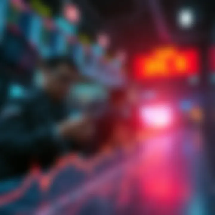 Market Decline A downward trend graph showing market drop below .15 with worried traders in the background