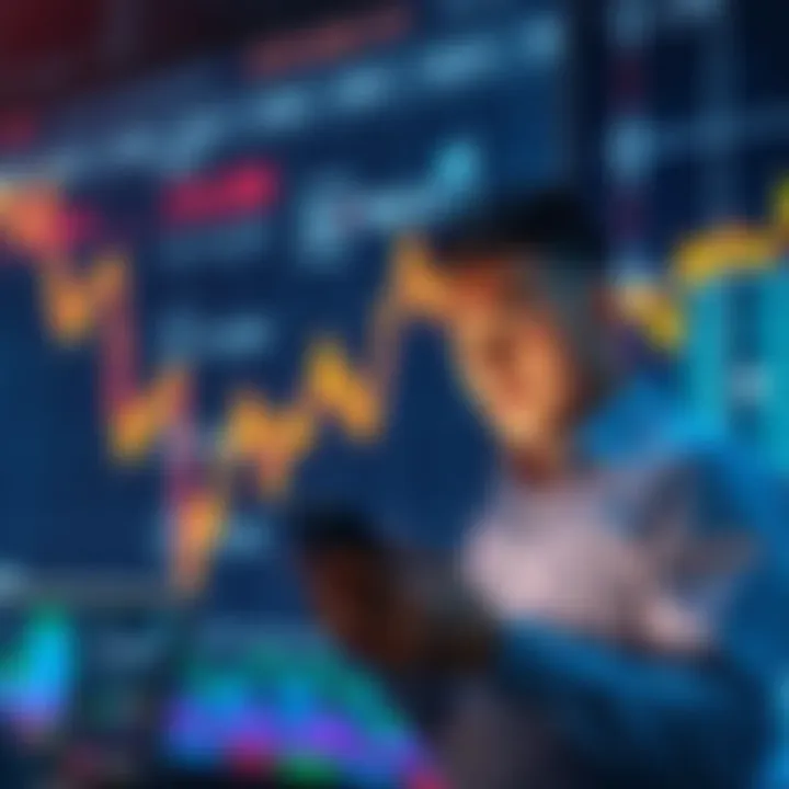A graph showing a downward trend in stock prices with a worried investor looking at their phone.