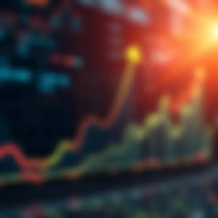 Graph showing rising market trends with arrows indicating upward movement