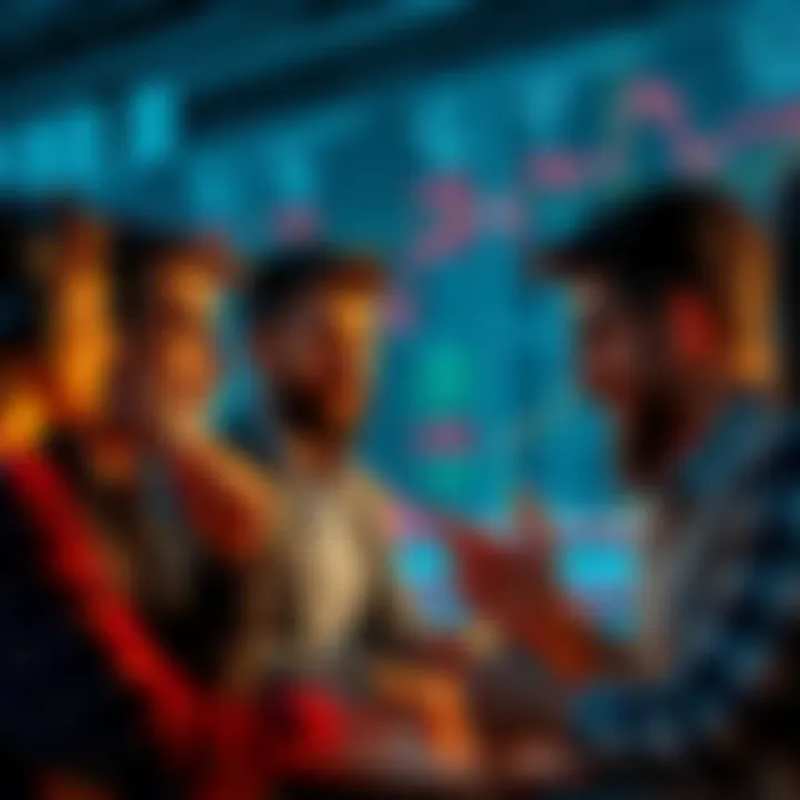 Group of people discussing trading comments on a forum, showing bullish and bearish emotions