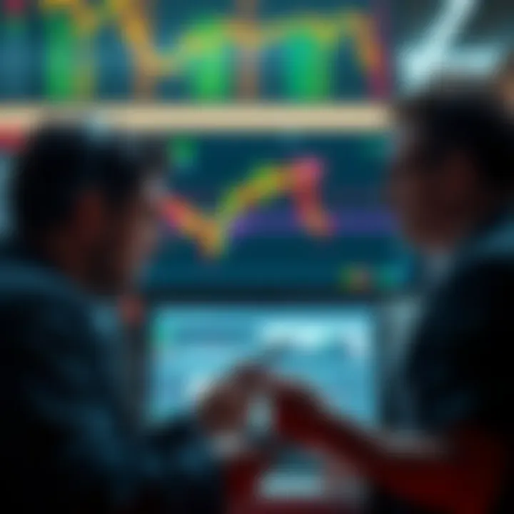 Traders looking at fluctuating market charts, highlighting uncertainty and fake breakouts