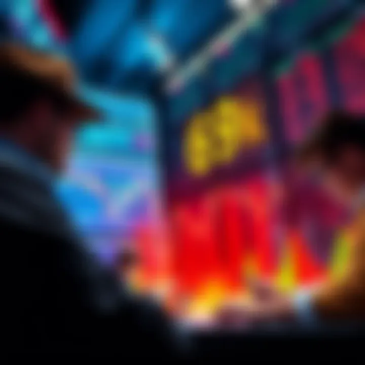 A visual representation of traders analyzing market data, focusing on the 69k level on a graph, with discussions happening in a trading forum setting.