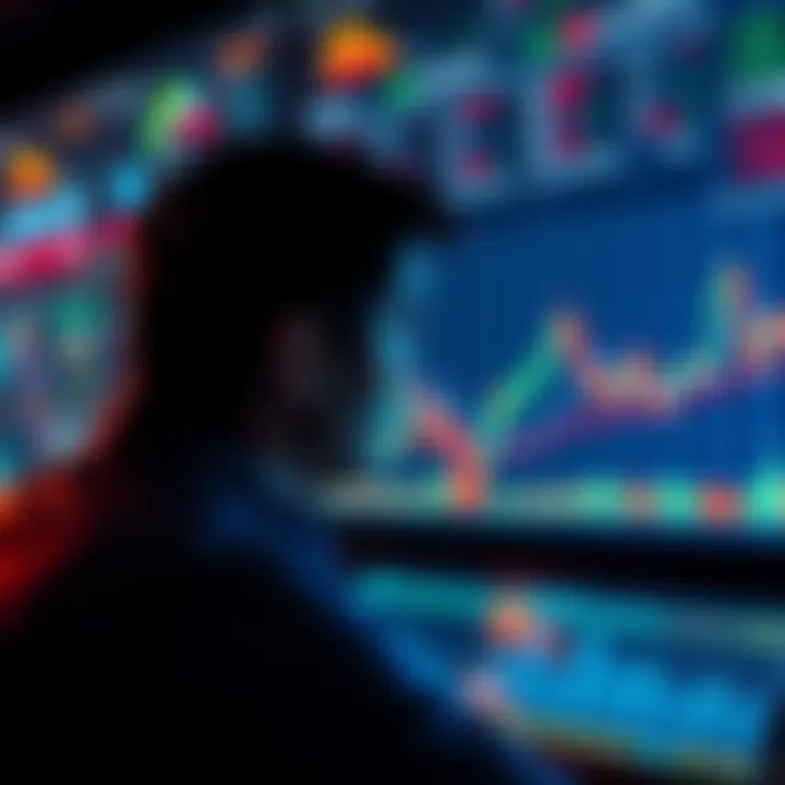 Market Analysis A person looking at a stock market chart with downward trends, pondering investment decisions during volatility