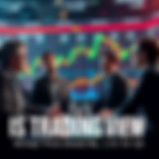 Group of market analysts debating share price predictions with Trading View chart in background