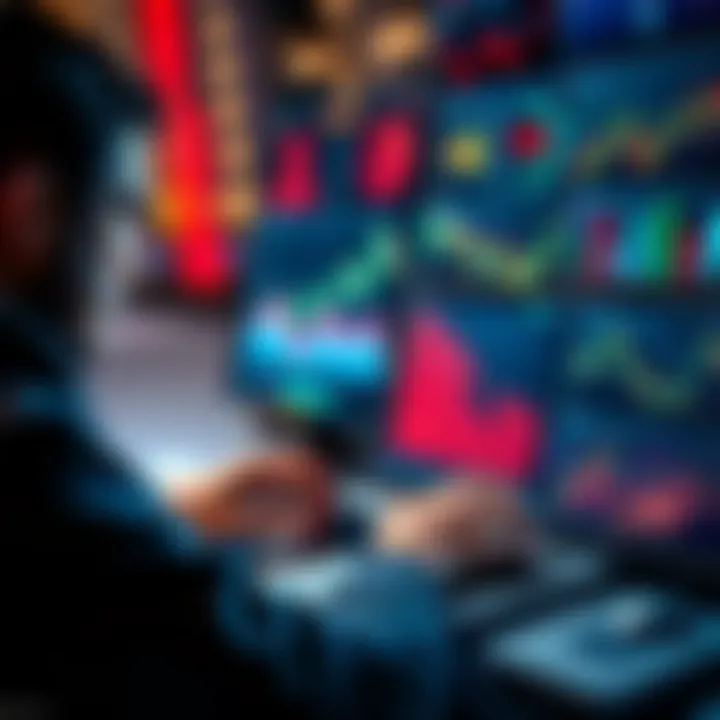 A person analyzing market trends on a laptop, surrounded by graphs and charts, symbolizing a unique approach to making money.