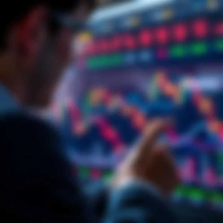 A person looking at stock market charts with a focus on declining graphs, symbolizing investment opportunities during market drops.