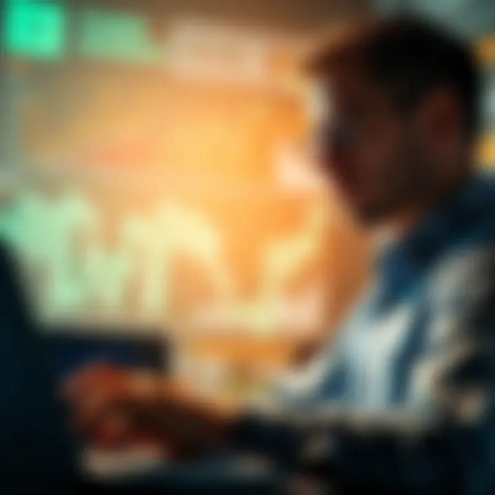 A person analyzing financial charts and graphs with a laptop, looking focused and thoughtful about profit strategies during a market dip.