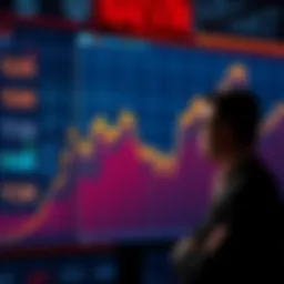 A graph showing a declining market trend with concerned investors looking at it.