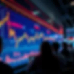 A stock market chart showing a downward trend, signaling concerns about a potential downturn, with worried people looking at the screen.