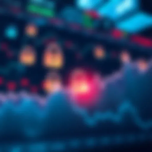 Chart showing rising market trends with lock-up symbols in the background