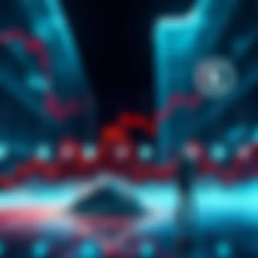 A graph showing a steep decline in market prices, with worried investors observing the downward trend, symbolizing financial stress.