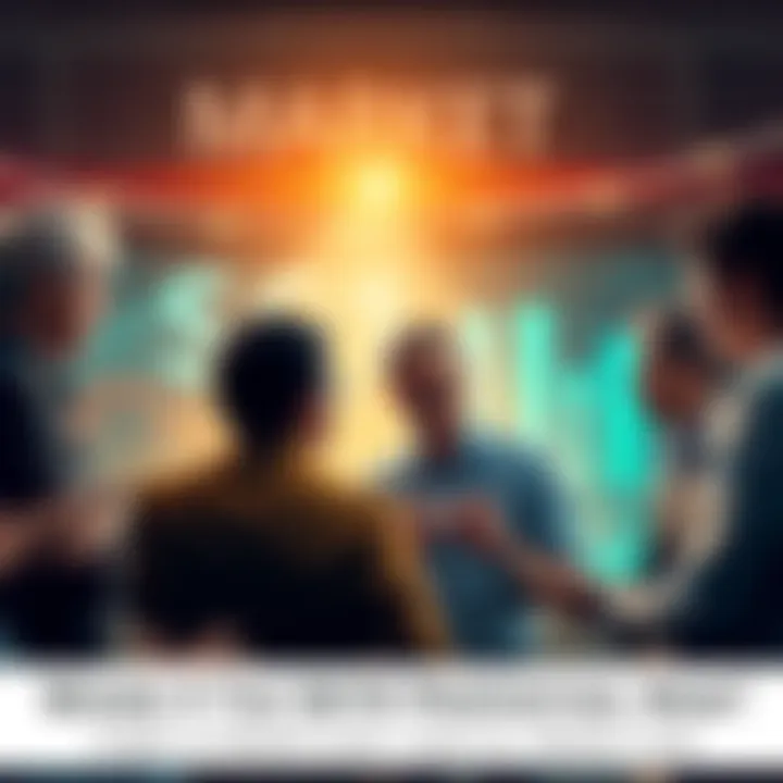 Group of market analysts discussing investment strategies after a recent significant market surge.