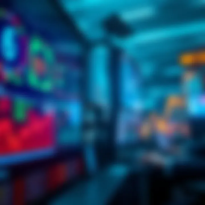 A graph showing market fluctuations influenced by fear and uncertainty, with traders analyzing data on screens.