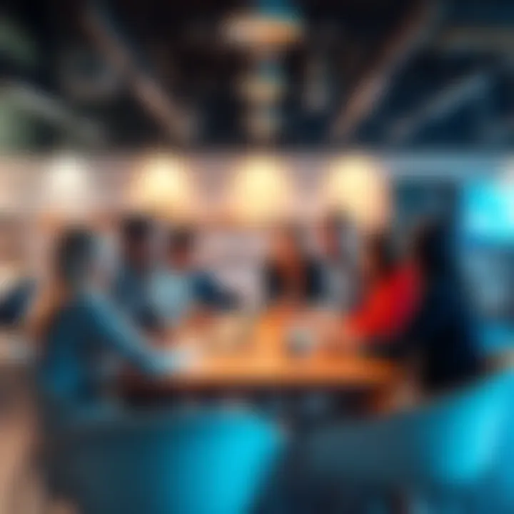 A group of diverse people discussing marketing ideas around a table