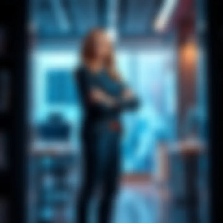 Marta Szluinska, the new COO of Avalanche Foundation, standing with a confident pose in a modern office environment, surrounded by technological elements related to blockchain and innovation.