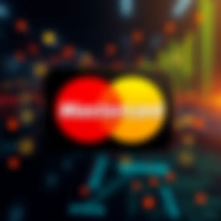 Mastercard logo with symbols of various cryptocurrencies and partnership icons to represent collaborations
