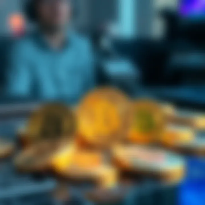 A close-up of MATIC cryptocurrency coins arranged on a table, representing investment opportunities in Polygon.