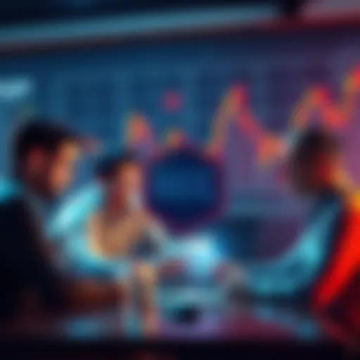 A group of people discussing and analyzing MATIC cryptocurrency's potential to reach over one dollar, with charts and graphs in the background.