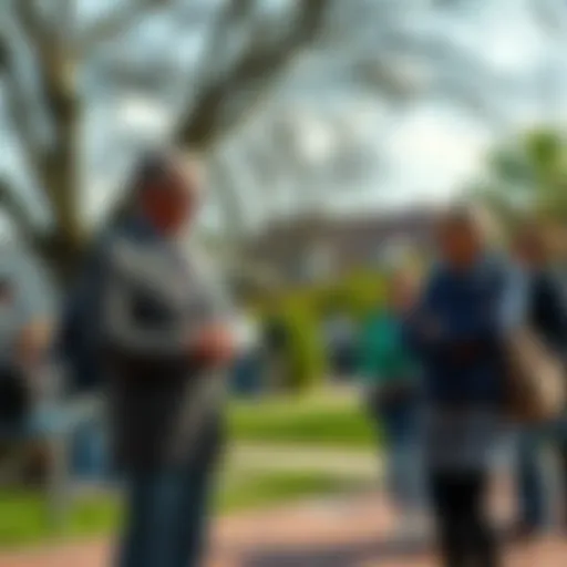 A small-town mayor interacts with community members in a park, showcasing a close-knit atmosphere without the need for passports.