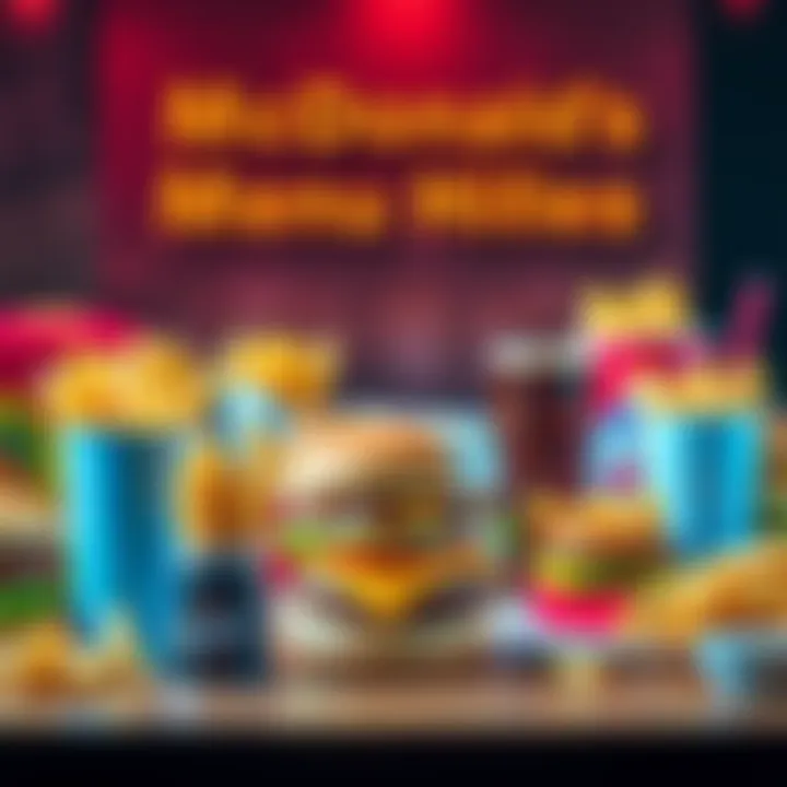 A colorful display of new McDonald's menu items including burgers, fries, and drinks.