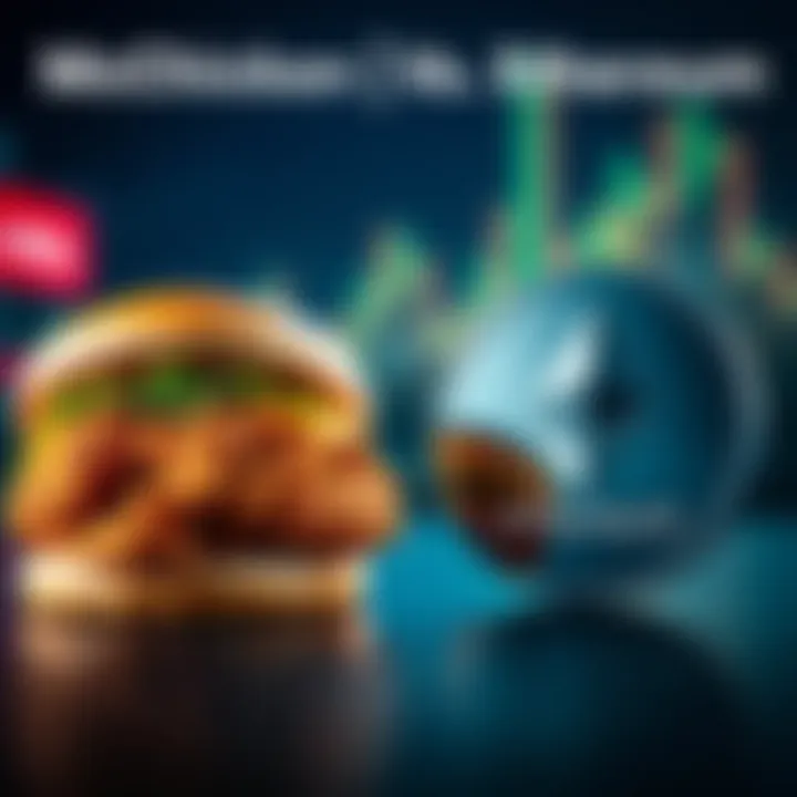 A McChicken sandwich next to a graphic representation of Ethereum, illustrating a humorous financial comparison.