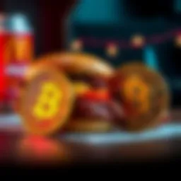 A McRib sandwich next to a Bitcoin symbol, highlighting the connection between fast food trends and cryptocurrency trading.