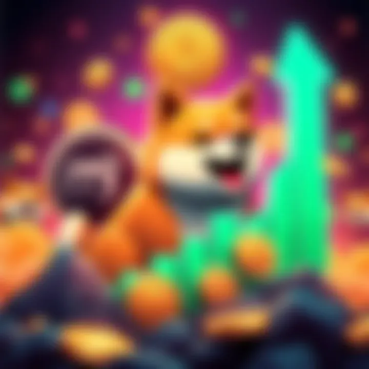 A vibrant graphic showing meme coins, like a Shiba Inu and other popular tokens, surrounding a rising chart symbolizing Robinhood Chain's growth in 2026.