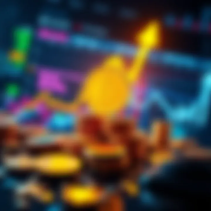 Memecoin profits A graphic showing rising profits and memecoins with charts