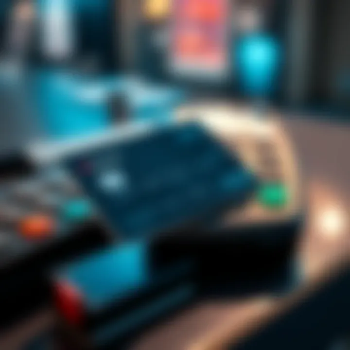 A stylish metal card placed next to a payment terminal ready for tap to pay transaction