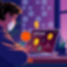 An illustration of a person using a laptop showing blockchain and wallet icons, symbolizing Web 3 concepts.