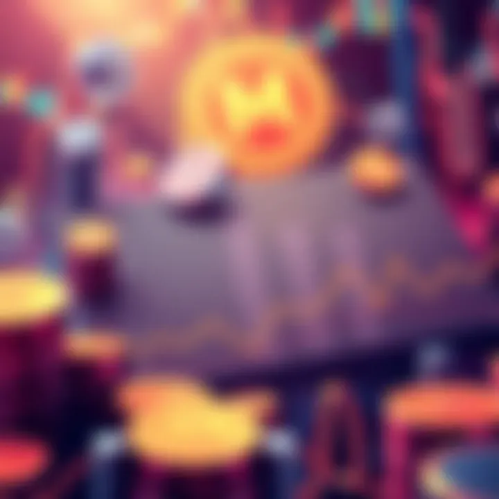 Illustration showing digital currency symbols and a chart depicting daily returns in a crypto staking system.