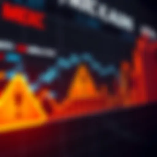 A graphic showing a downward trend in financial indicators with a warning sign about MEXC's liquidation risk and debt on Aave.