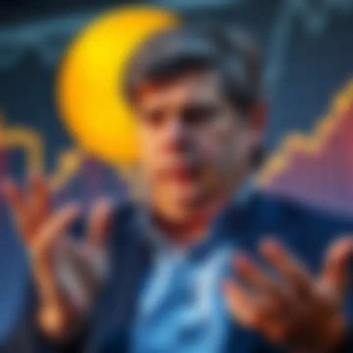 Michael Burry giving a serious talk about Bitcoin's decline with a graph showing downward trends in the background