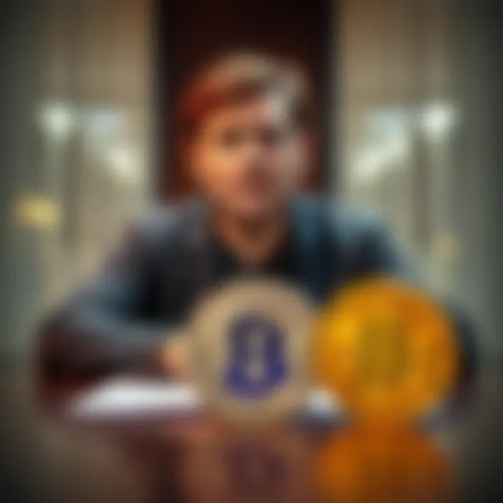 Michael Burry sitting at a table with a Bitcoin logo in front, expressing skepticism about its value