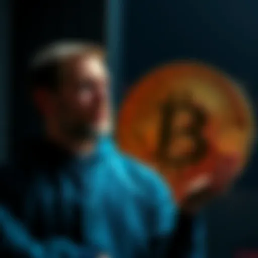 Michael Saylor stands with a Bitcoin symbol as he discusses his accumulation strategy.
