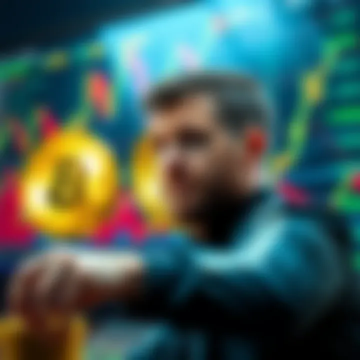 Michael Saylor selling Bitcoin with financial charts in the background