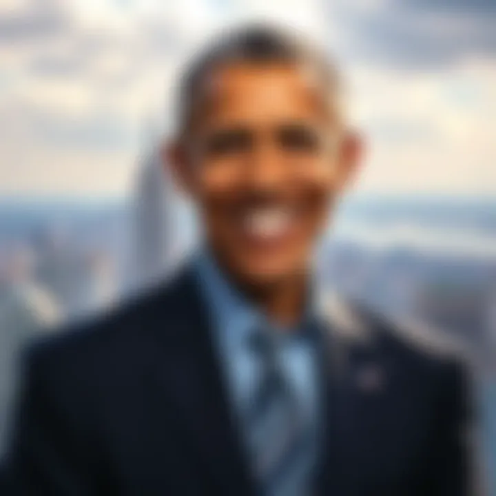 Michael Obama stands proudly with a backdrop of city skyline, showcasing a journey of success and determination.