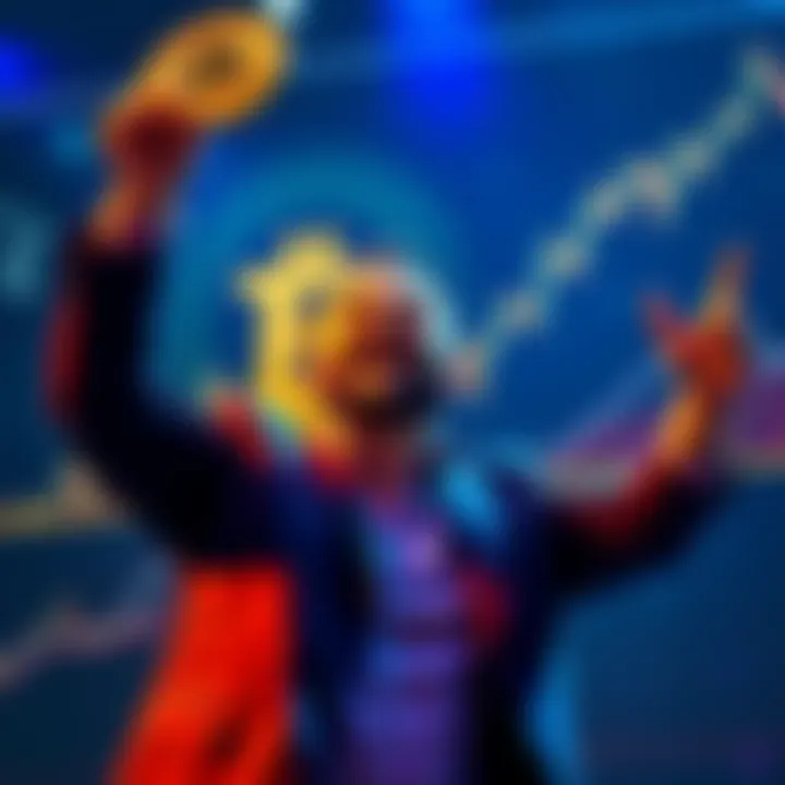 Michael Saylor's Bitcoin Acquisition Michael Saylor celebrating the purchase of 1,587 Bitcoin with a graph showing rising value in the background