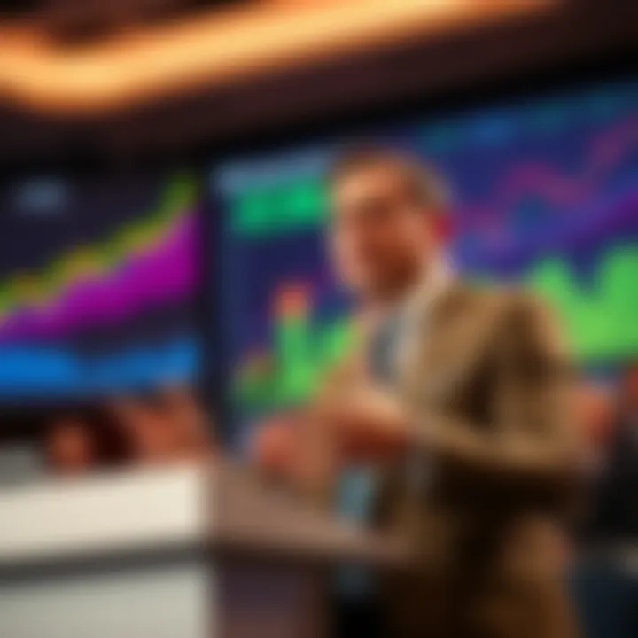 Michael Saylor speaking at a conference about the new biweekly dividend payment strategy for STRC, with charts showing financial growth in the background.