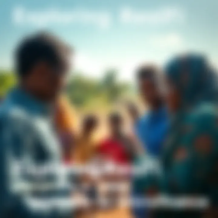 People in a developing country discussing microfinance options with a lender.