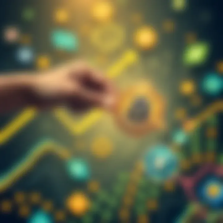 Illustration showing a digital payment transaction with cryptocurrency, featuring AI elements and low-cost symbols.