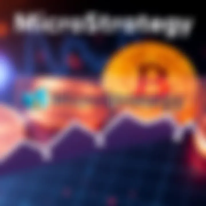 A graphic showing the MicroStrategy logo with a downward trend line and Bitcoin symbols in the background, representing financial risks.