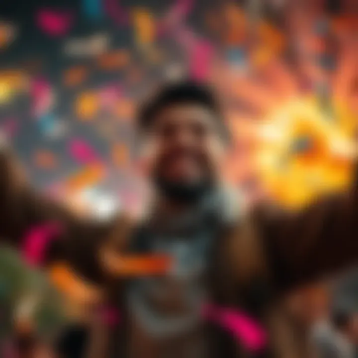 Individual joyfully celebrating their second migration journey with a big smile and confetti