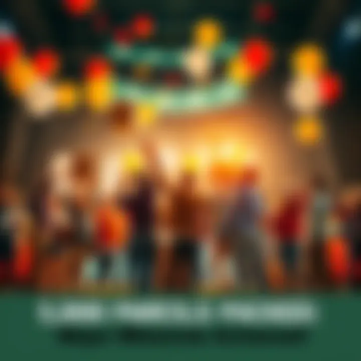 A group of people celebrating the achievement of shipping 5,000 parcels together with balloons and banners.