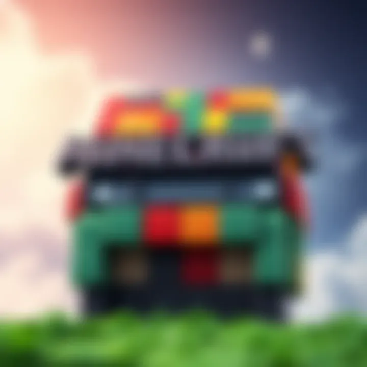 A player builds a colorful logo using blocks in Minecraft
