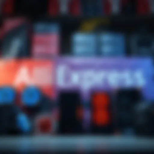 A collection of mining machines displayed with AliExpress packaging in the background