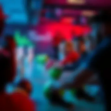 A vibrant scene of players focusing on bowling pins in a minigame setting, showing concentration and excitement.