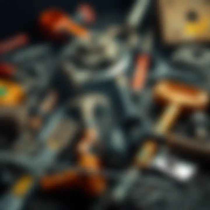 A collection of discarded mining tools and equipment, highlighting the struggle and disappointment of a miner's journey.