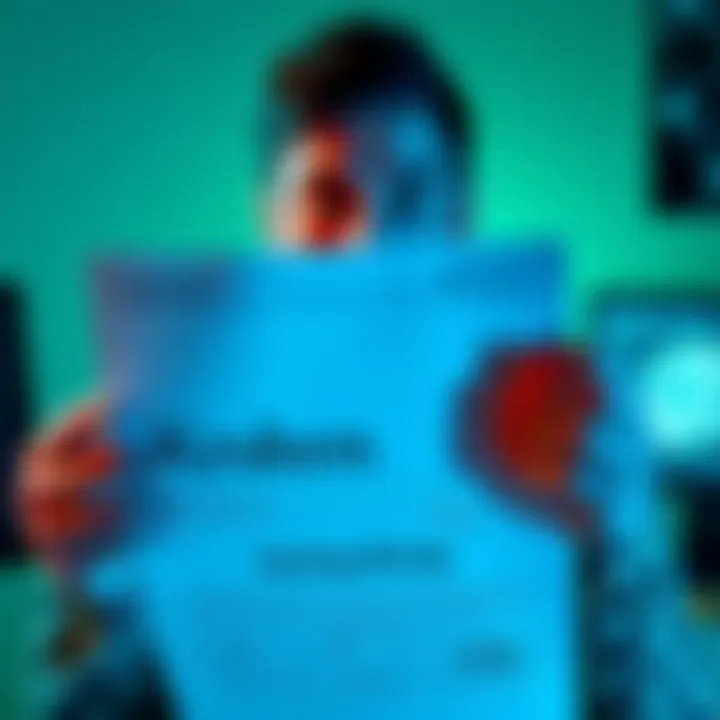 A person looking worried while holding an empty tax document with a computer screen showing the Kraken logo.