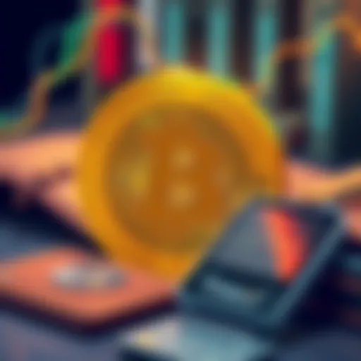 An illustration showing a Bitcoin logo with a question mark, representing confusion about a missing transaction, surrounded by a digital wallet and a Trezor device